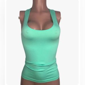 Seamless Casual Mint Aqua Green Racerback Ribbed Stretchy Fitted  Basic Tank Top